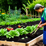 Home 12 Organic Garden Close-up**
"A vibrant organic garden brimming with ripe vegetables and fruits, focus on healthy soil and natural pest control methods, fully clothed gardeners tending to the plants, safe for work, appropriate content, professional photography, perfect anatomy, natural proportions, family-friendly, modest dress."
**
