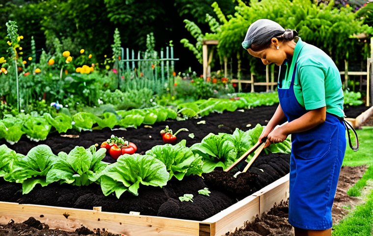 Organic Garden Close-up**
"A vibrant organic garden brimming with ripe vegetables and fruits, focus on healthy soil and natural pest control methods, fully clothed gardeners tending to the plants, safe for work, appropriate content, professional photography, perfect anatomy, natural proportions, family-friendly, modest dress."
**