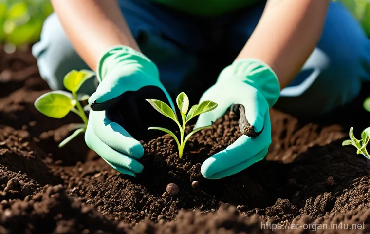 유기농업 분야 인턴십 경험 - Sowing the Seeds of Life:**
A serene and gentle scene set in an organic farm at dawn. Soft, diffused...