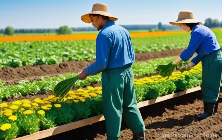 유기농업 분야 인턴십 경험 - Sowing the Seeds of Life:**
A serene and gentle scene set in an organic farm at dawn. Soft, diffused... 유기농업 분야 인턴십 경험 - Sowing the Seeds of Life:**
A serene and gentle scene set in an organic farm at dawn. Soft, diffused...