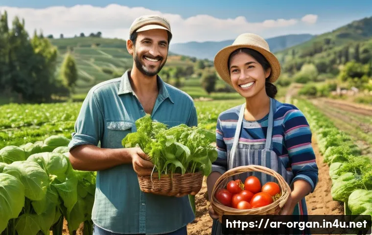 유기농업 분야 자격증 종류 - **Prompt 1: Family Harvest in a Lush Organic Farm**
A serene, sun-drenched organic farm scene. A...