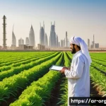 유기농업 자격증 취득 후 연봉 - A professional Middle Eastern organic farm worker in modest work clothes and a light headscarf, care...